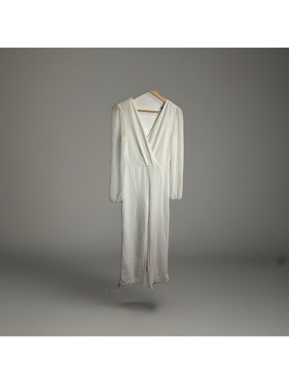 Women Off White Long Sleeve Jumpsuit Size S